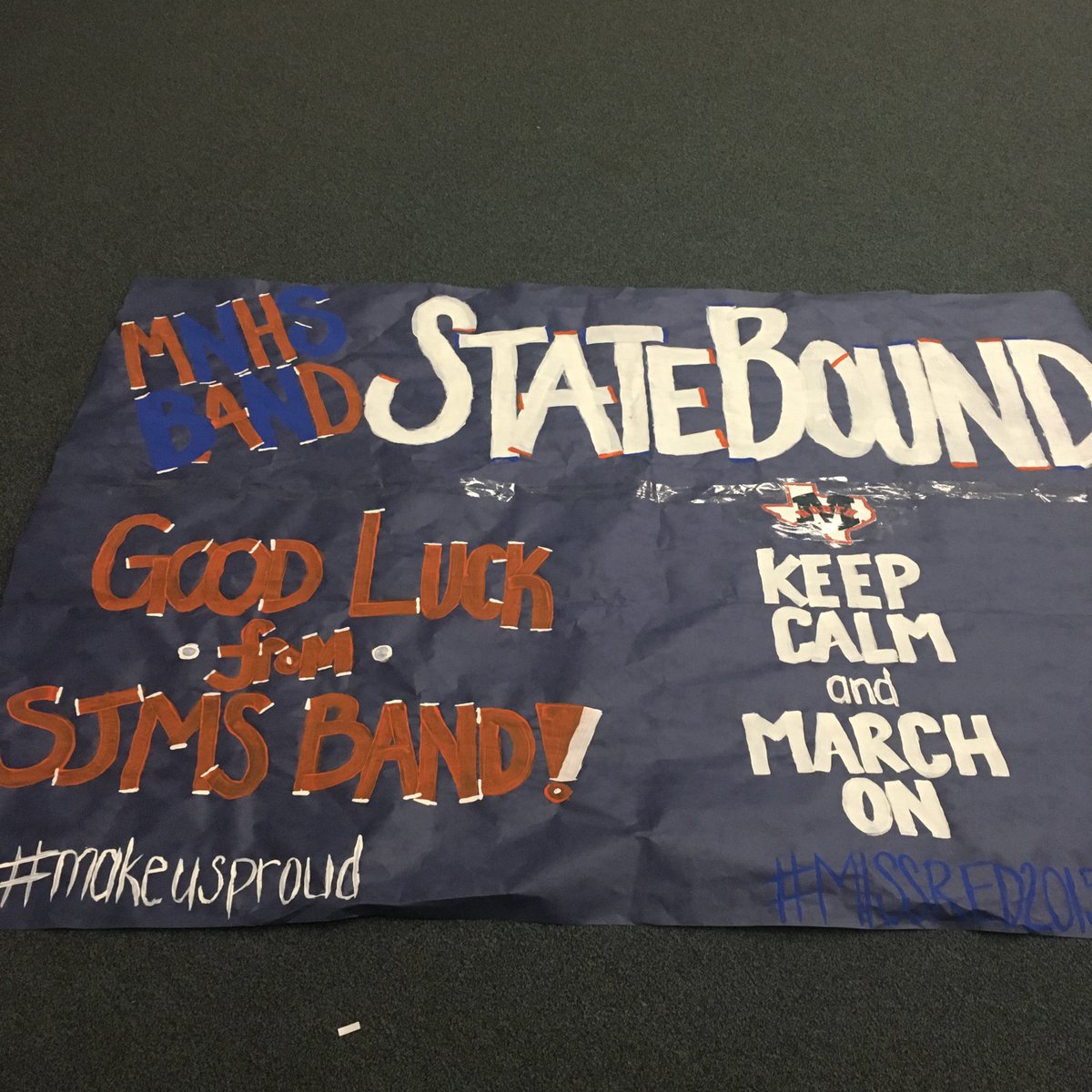 MNHSBulldogBand's tweet photo. Thank you Mr. Stephens, Ms. P, @SJMSTigerPride, and @SJMSBandMcK for the awesome poster! #missred2015 #statebound https://t.co/JaA39I7ZKA