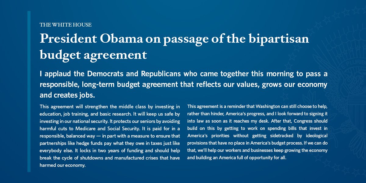 ObamaWhiteHouse's tweet photo. "This agreement will strengthen the middle class by investing in education, job training &amp; basic research." —@POTUS https://t.co/YfHaXBuOqn