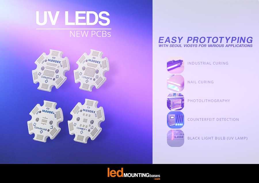 LEDMounting's tweet image. New #STAR PCBs for #Seoul Viosys near UV LEDs (365-405nm)! Available in various powers.
▶ led-mounting-bases.com/fr/s/131/star-…