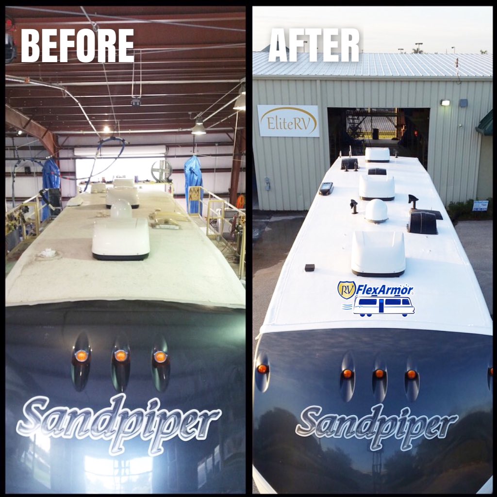 EliteRV_FL's tweet photo. B&amp;A: #Sandpiper #5thWheel 

#EliteRV #RVRoof #RVFlexArmor #polyurea #roofrepair #rvroofrepair #happyroofing https://t.co/mMZleCmcKn