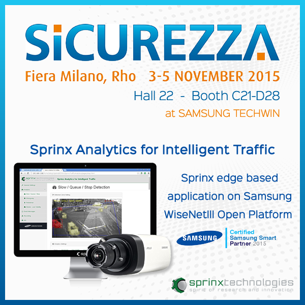 SprinxTech's tweet photo. Sprinx Analytics for Intelligent Traffic su telecamere @SamsungTechIT #WiseNetIII // Vi aspettiamo a @SICUREZZA2015 https://t.co/9lEcnByrqi