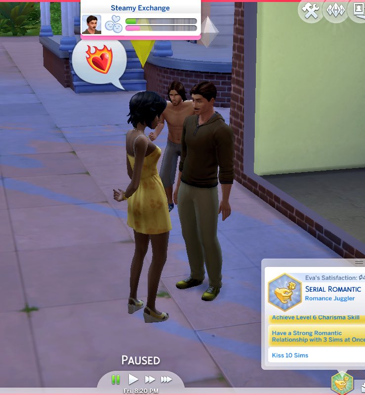 Lenne42's tweet photo. WHOOPS! 1 of my sims boyfriends caught her getting a first kiss from another guy! #TheSims4 @TheSims #SerialRomantic https://t.co/Dyg6fH6Zz7