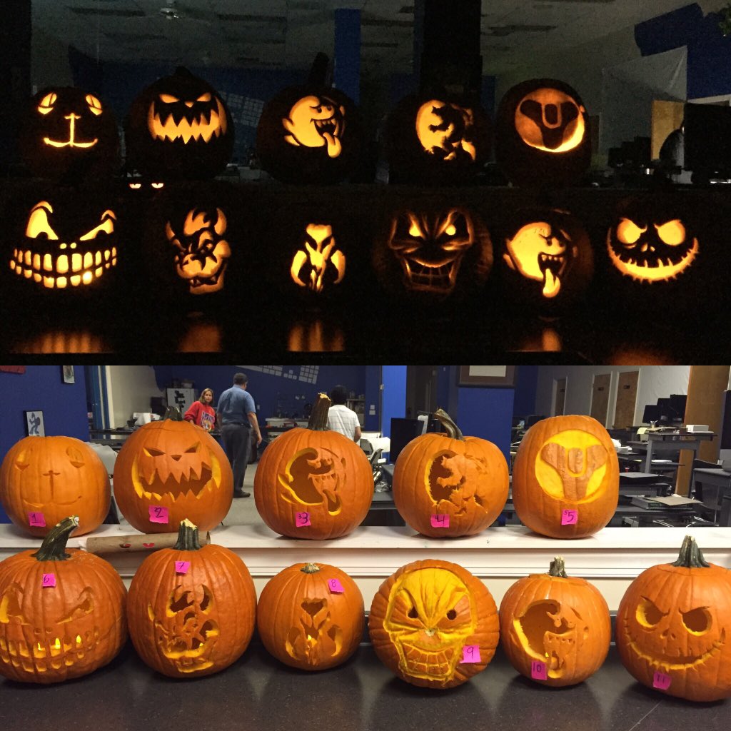 Cloudspace's tweet photo. We have a pumpkin contest going on in the office. Whos your favorite?! https://t.co/HmtBEj07Zf