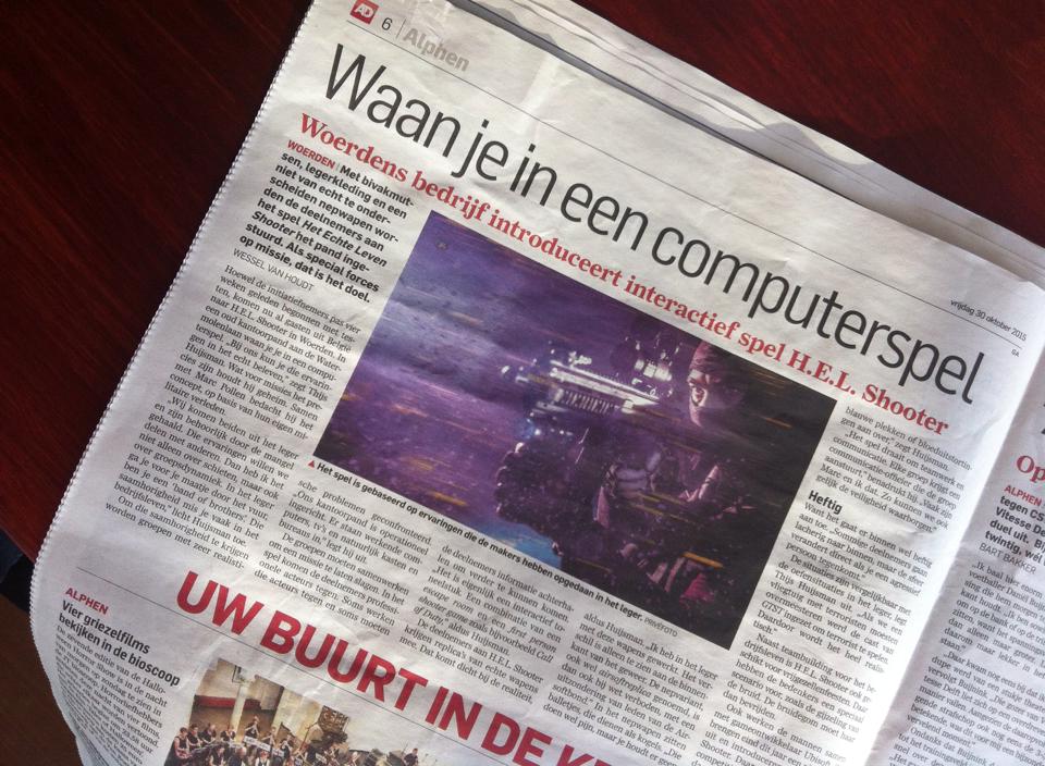 Vandaag in het AD 'Waan je in een computerspel' de lancering van het uniek concept H.E.L. Shooter #reallifegaming