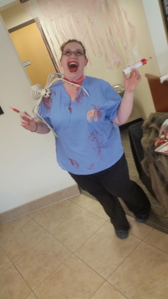 SRLowe86's tweet photo. Nurse Arachno wants to show you a good time... "Shots, anyone?" #CCCULivoniaSouth #CCCUChallenge @CCCUTED https://t.co/oOjKJybb0h
