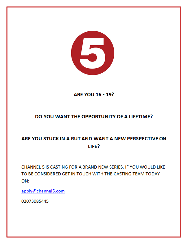 CastingCleo's tweet photo. Hi @ChallengeNewham I'm looking for teens aged 16-19 to take part in new Ch 5 doc. Do u know anyone? Can u help RT? https://t.co/McuoUQX83Z