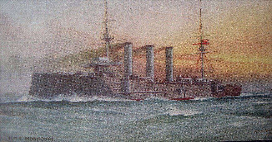 Off_Valpo's tweet photo. 30.OCT.1914 Almte. #Chistopher_Cradock (UK) zarpa a #Coronel con cruceros #Good_Hope y #Monmouth (vía @ChileCrono) https://t.co/nFxy1NgdBd