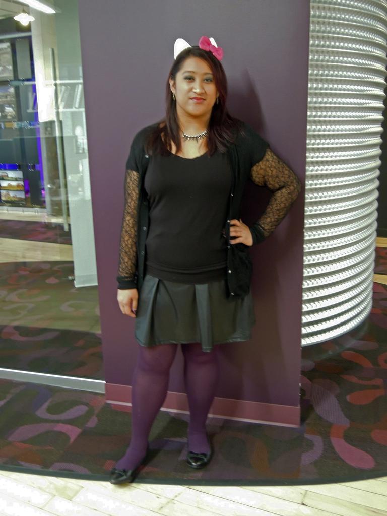 poizenisxkandee's tweet photo. Thanks to my coworker Laura for this shot of me for the @LHB_AEfirm MSP Halloween costume contest! #gothHelloKitty https://t.co/G9k7zOjctV