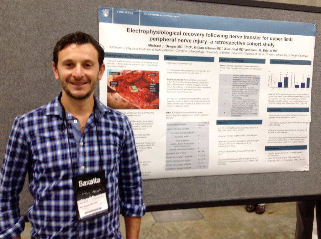 cam_cunning's tweet photo. @UBC_PMR resident Dr. Mike Berger presenting research on recovery of after surgical nerve transfer at #AANEM https://t.co/ICqE079hjY