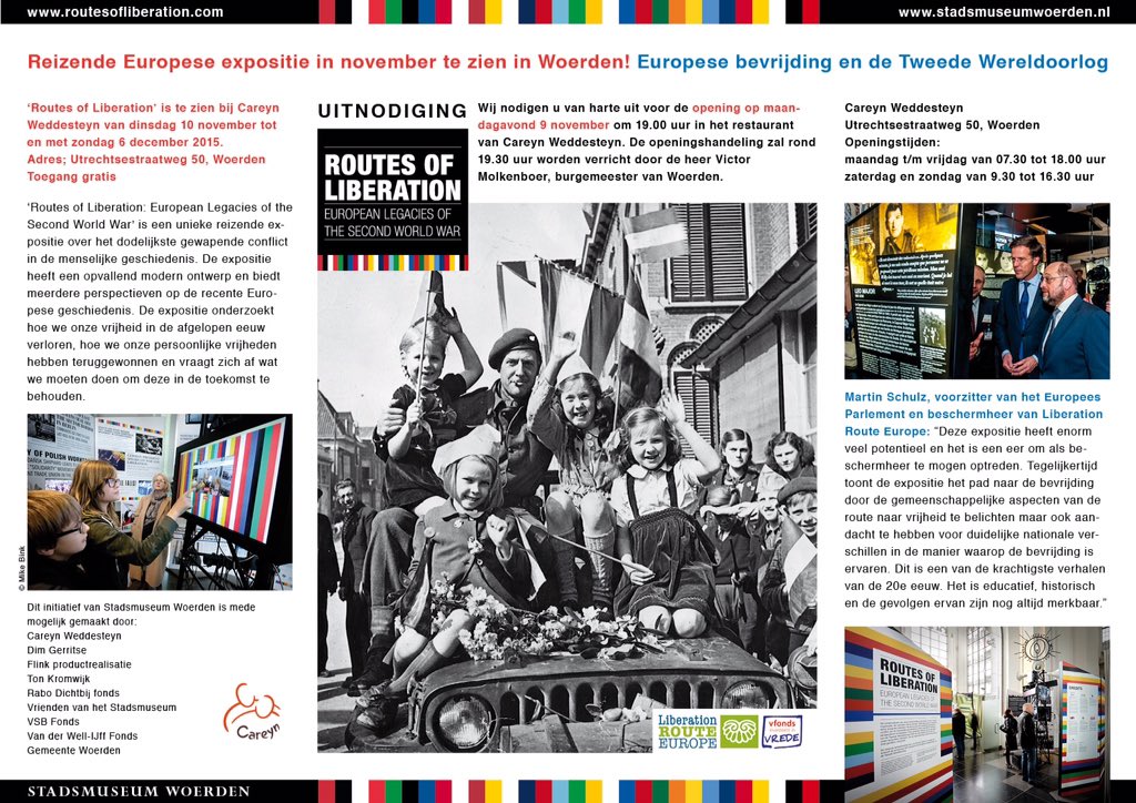 En weer een cultureel hoogtepunt in #Woerden:Routes of Liberation vanaf 9 nov,19.00 in zorgcentrum Careyn Weddesteyn