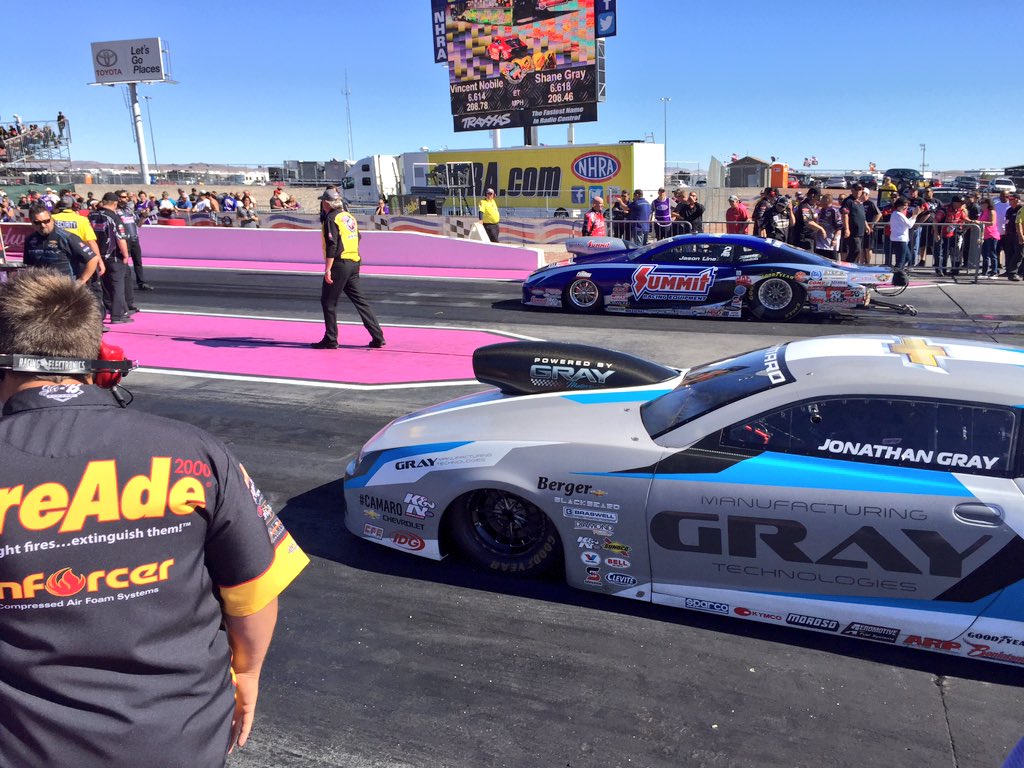 JonathanGrayPS's tweet photo. The #GrayManufacturing #Camaro rolling into the waterbox. #NHRAVegas #GrayMotorsports https://t.co/1l5ykgfZ7g
