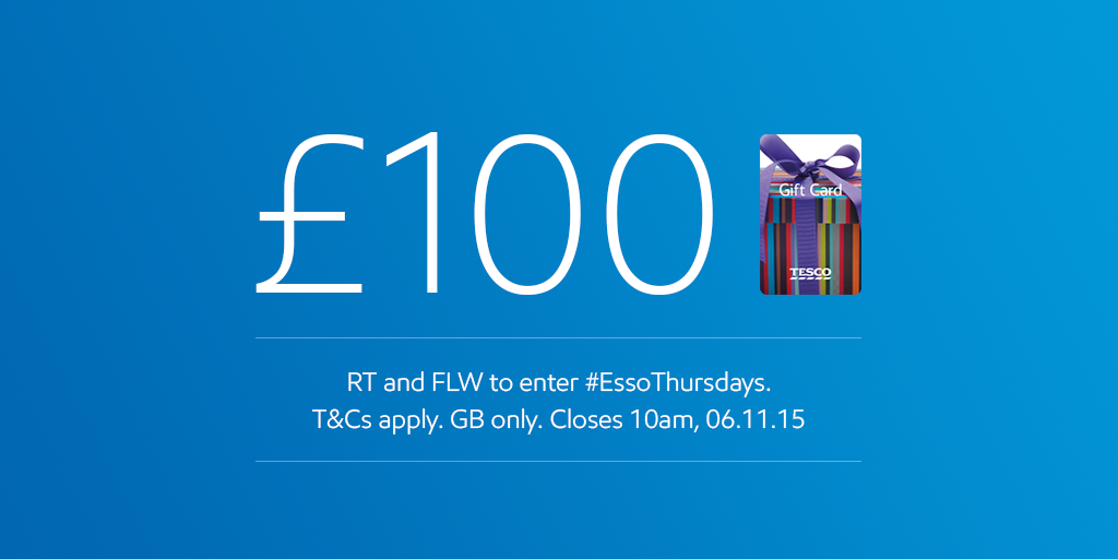 Esso_GB's tweet photo. Step right up! For your chance to win a £100 Tesco voucher simply RT &amp; FLW. #EssoThursdays https://t.co/f0Ana35ecJ https://t.co/dKNeBMKPHw