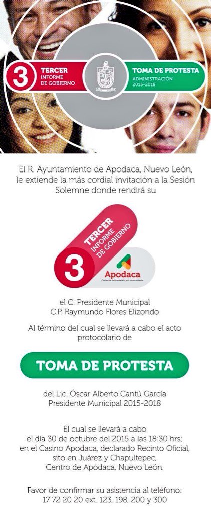 ctmapodaca's tweet photo. El día de hoy los invitamos al informe de @RaymundoFlores_ y Toma de Protesta de @SoyOscarCantu https://t.co/VrdoPirOkR