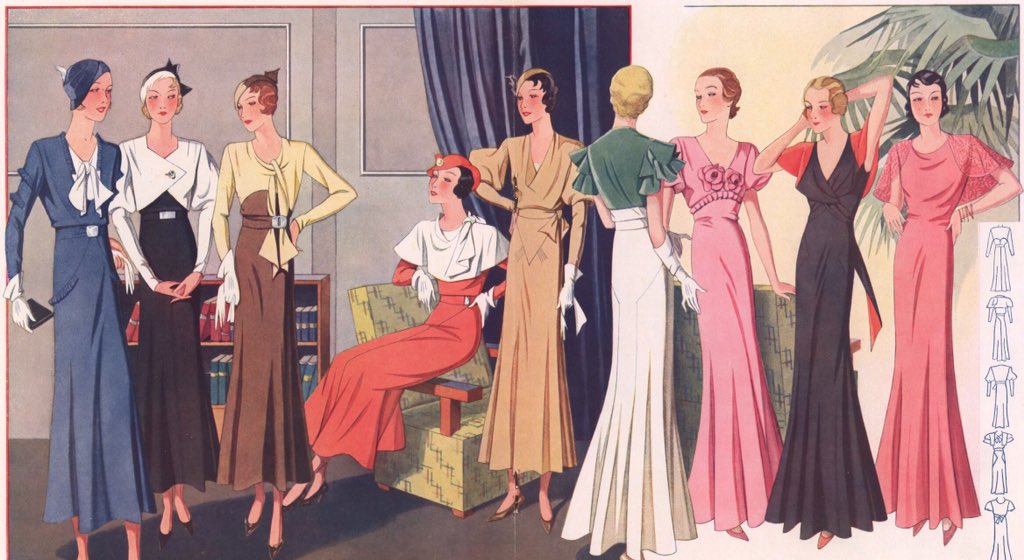 Day dresses and evening gowns, 1933 #fashion #style #1930s #fashiondesign  #fashionhistory #fashionillustration