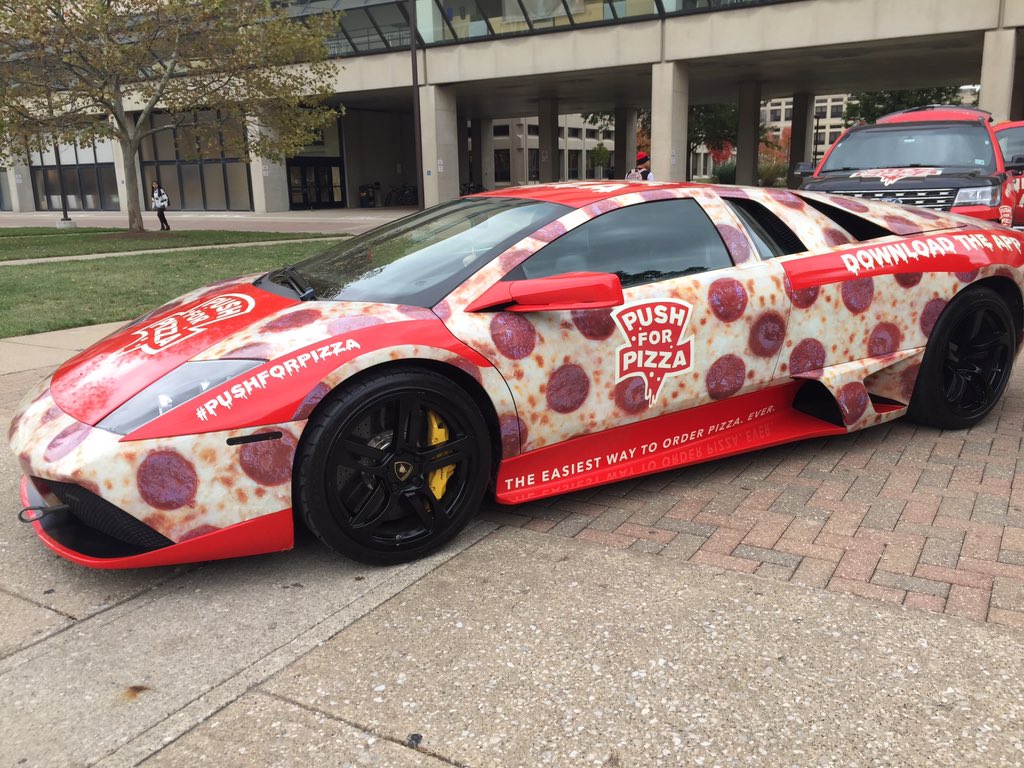 IUPUI_EngrTech's tweet photo. #PushForPizza is here! Stop by Taylor Courtyard, hear their entrepreneurial story & take a pic with the Lamborghizza https://t.co/SXm5mXa1jg