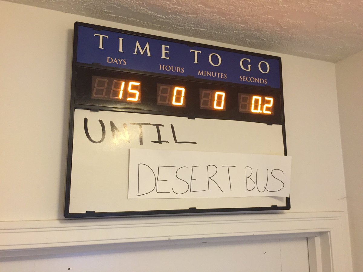 DesertBus's tweet photo. 15 Days until #DesertBus9! This sign seemed like such a good idea last December. https://t.co/ZGGgx3OIap