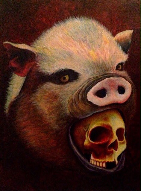 ChuckBerrett's tweet photo. #painting I did last year called #squealer #pig #pighead #skull #art #artwork #darkart #horror #animalfarm #orwell https://t.co/WHf0oGeFpX