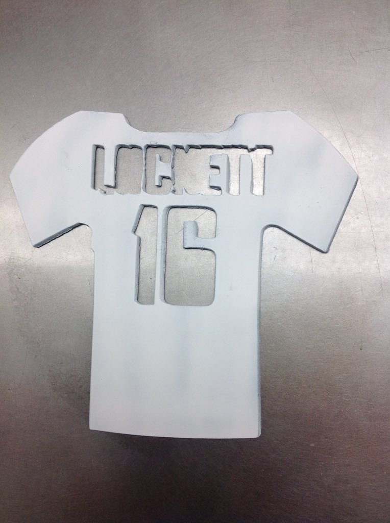 djessup13's tweet photo. Test run on jerseys cut out of steel. Name needs to be a little bigger. #HighSchoolShopClass @TDLockett12 https://t.co/KOIXBt95fz