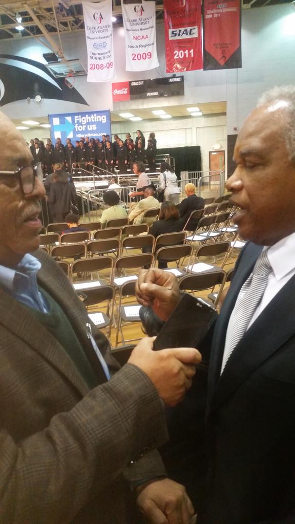 NWPCATL's tweet photo. @nwpc_updates 1st &amp; 2nd NWPC National VP's of Development about to hear Candidate Hillary Clinton at CAU campus. https://t.co/rTUfdDZkYt