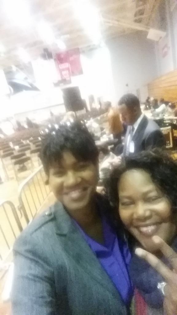 NWPCATL's tweet photo. @nwpc_updates 1st &amp; 2nd NWPC National VP's of Development about to hear Candidate Hillary Clinton at CAU campus. https://t.co/rTUfdDZkYt