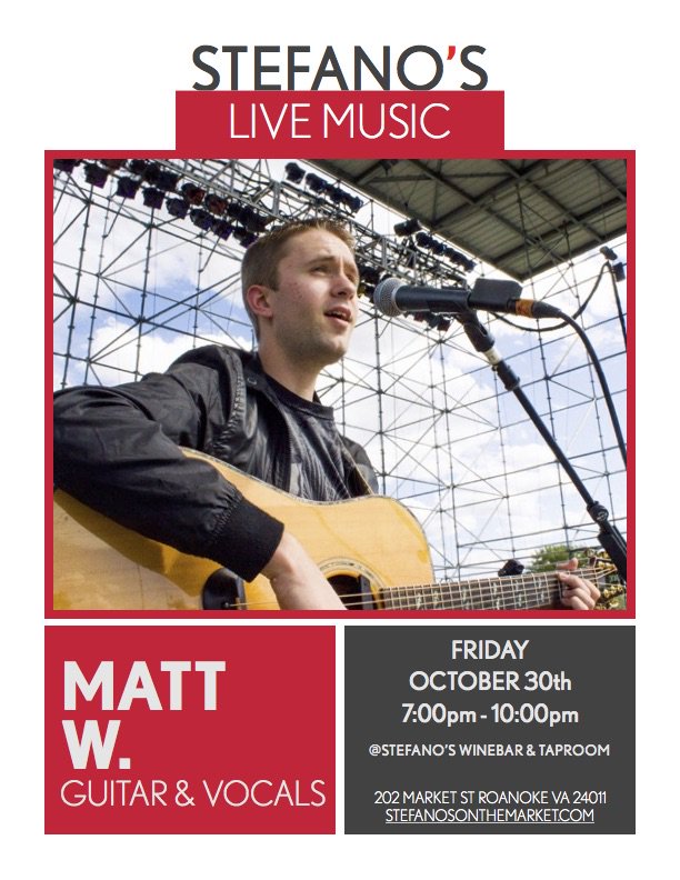 Come join us tonight for the music of Matt W from 7-10pm in the WineBar &amp; TapRoom #livemusic #live #swva #roanoke