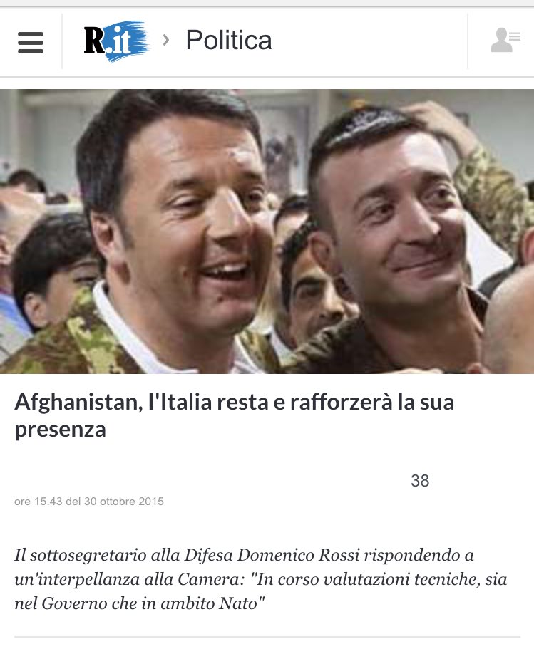 antonio_bordin's tweet photo. Italia aumenta presenza in #Afghanistan.
Si tagliano gli ospedali, però #Renzi potrà fare il deficiente in mimetica https://t.co/WJDzKbkVGB