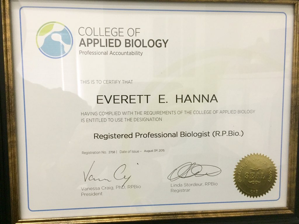 DrWildlifeBio's tweet photo. Pretty darn proud to add this decoration to my office wall!! @CABiology @ASPB @AlbertaBiology @PortageCollege #RPBio https://t.co/wYmmLw7ZLS