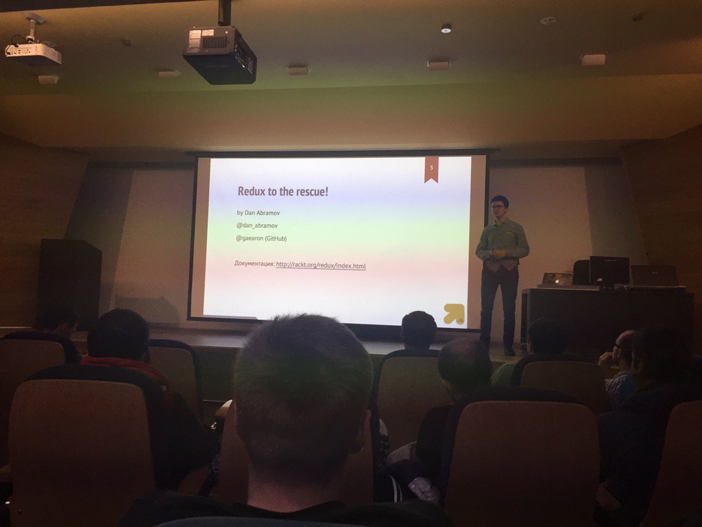 greybax's tweet image. На #yarfrontend @oelifantiev рассказывает про redux by @dan_abramov