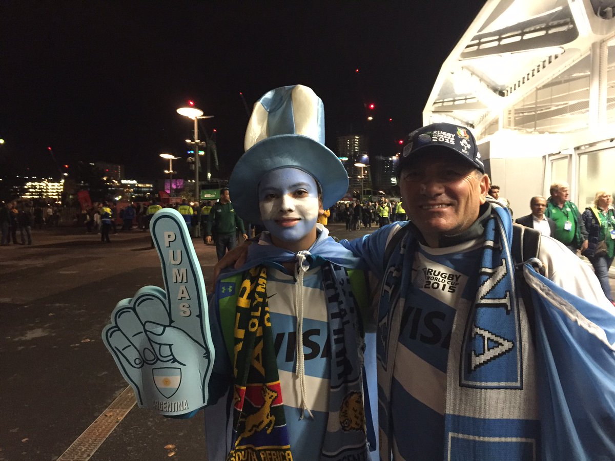 England2015's tweet photo. Great to see so many well dressed #ARG &amp; #RSA fans in the @NewhamLondon Spectator Plaza today #RWC2015. Game on! https://t.co/PH4ro8xsAv