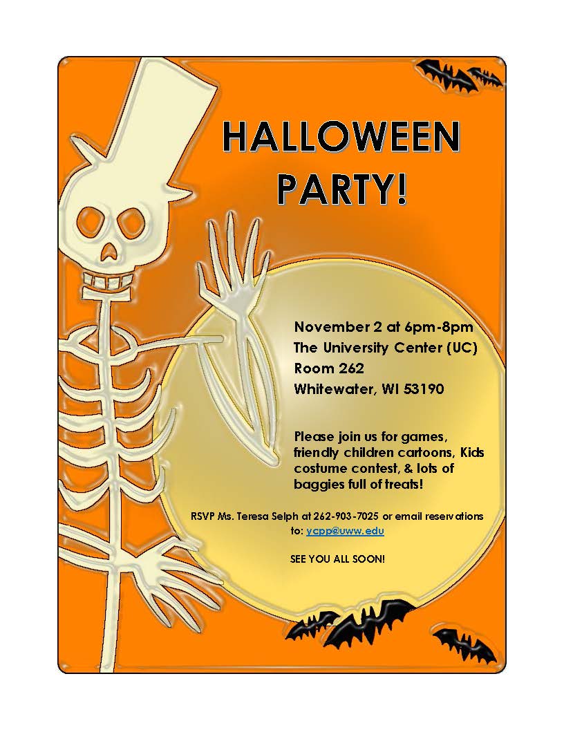 ParentYcpp's tweet image. The Young College Parents is having a Halloween Party for the kiddos on Monday, November 2nd at 6pm in UC262.