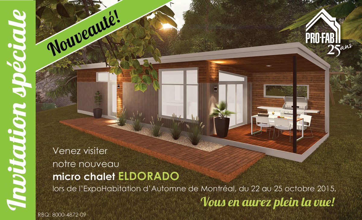 GroupeProFab's tweet image. Lancement du micro chalet Eldorado de Pro-Fab courroné de succès, au Salon ExpoHabitation d&apos;Automne de Montréal.