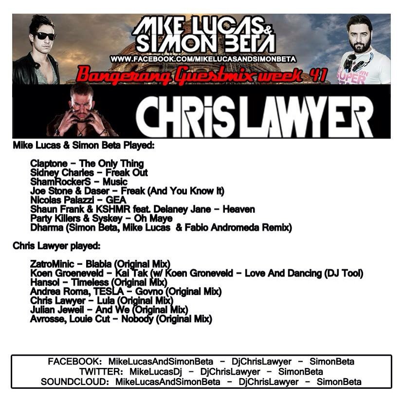 simonbeta's tweet photo. Online new Bangerang!guestmix by @djchrislawyer ! @mikelucasdj @PartyKillers303 @SHAMROCKERSDJS @KSHMRmusic https://t.co/Goe3cWlhCp