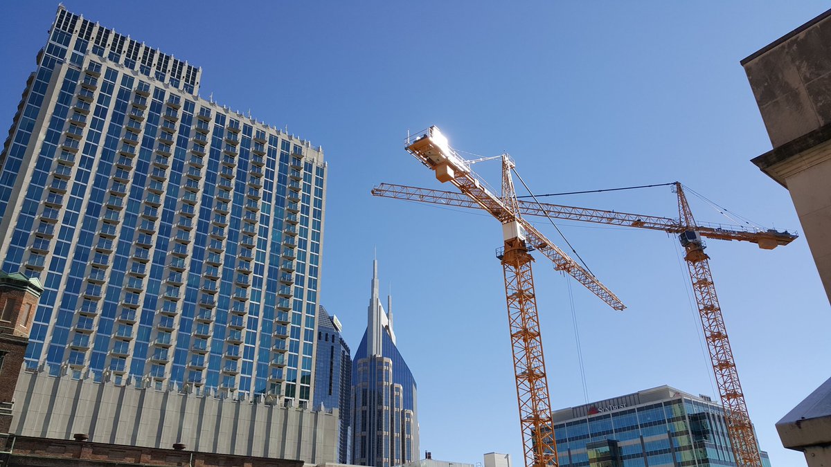 AECEClean's tweet photo. Tower cranes on the Nashville Skyline prove beneficial for the Construction Final Cleaning market. #Nashville https://t.co/NUIr44LA1A