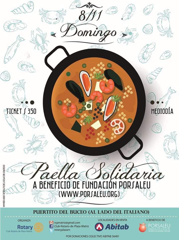 CocktailPartyUy's tweet photo. Domingo 8, Todos a colaborar con la Fundación Porsaleu #PaellaSolidariaRotaryPorsaleu @cfernandezok @BenditaTV https://t.co/Cek1fAmDj2