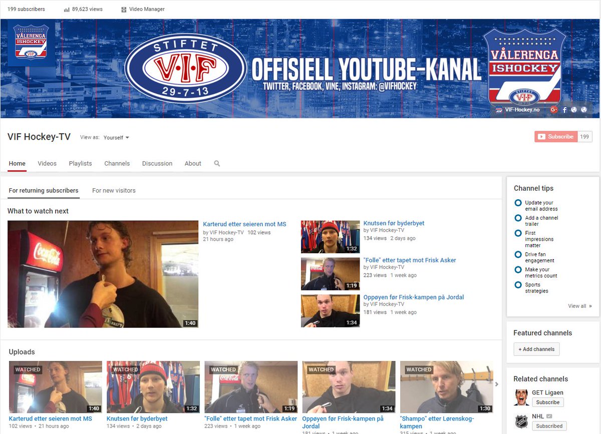 VIFhockey's tweet photo. Velkommen til vår YouTube-kanal. Nå med ny grafikk. #Iskrigerne https://t.co/2TnXuGTGSv https://t.co/cnmX1piTxA