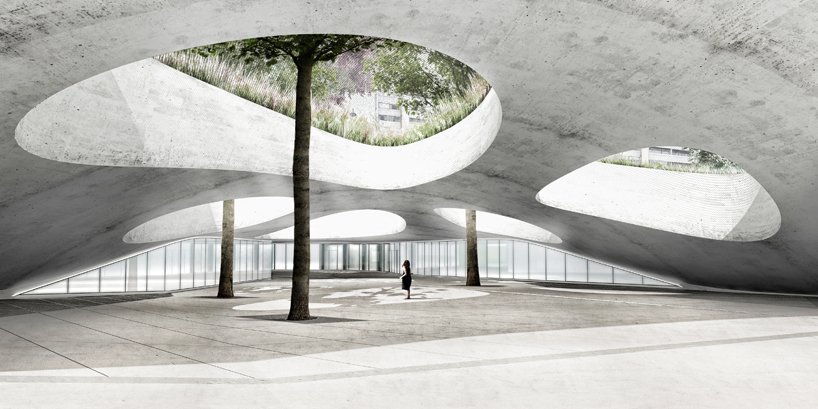 a concrete canopy will lead down to the vichy metro station in france by atelier king kong. designboom.com/architecture/a…