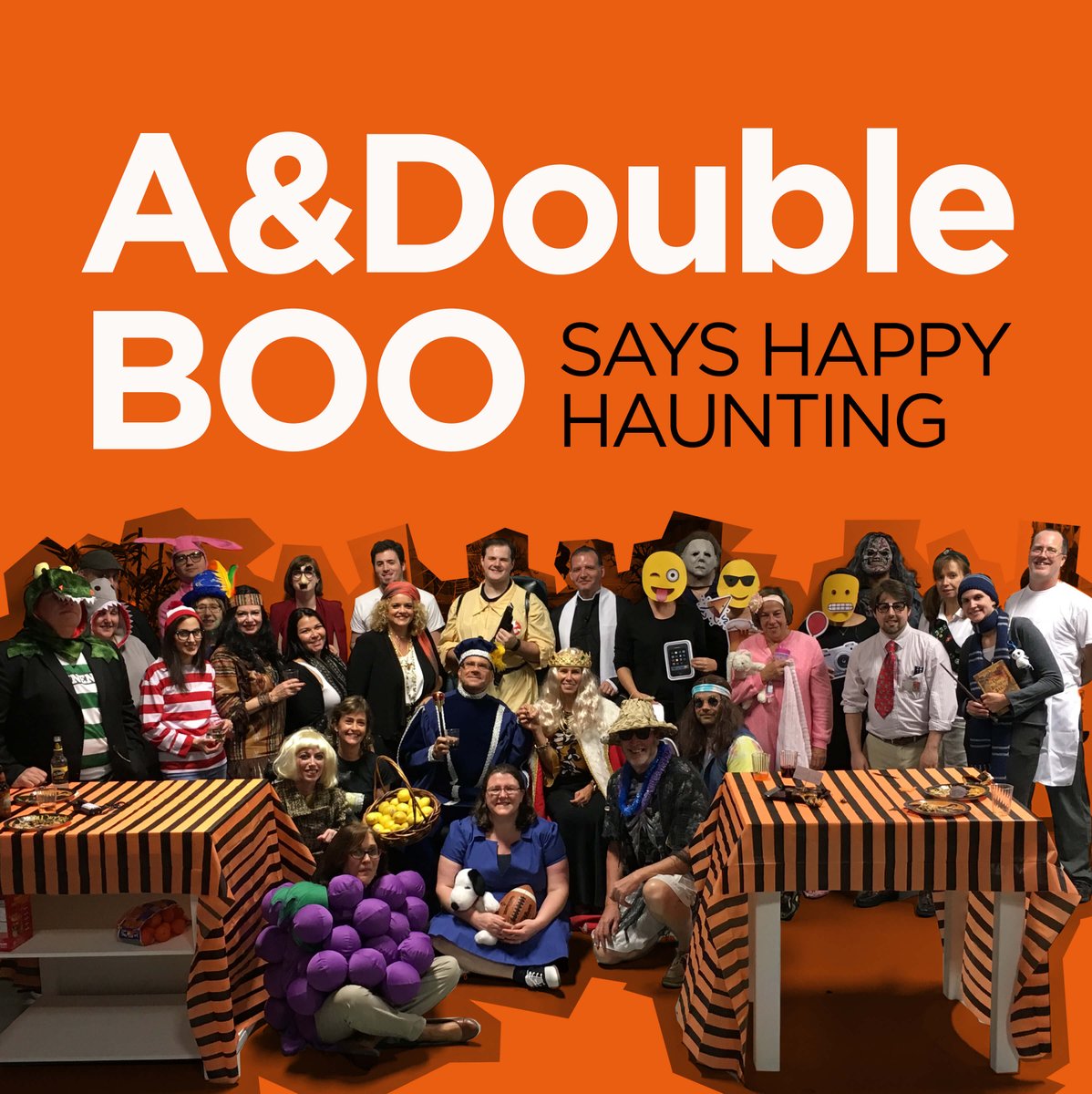 Austin_Williams's tweet photo. Everyone at @Austin_Williams wishes you a #HappyHalloween! #halloween2015 #AWcharacters https://t.co/624rvEsTe4