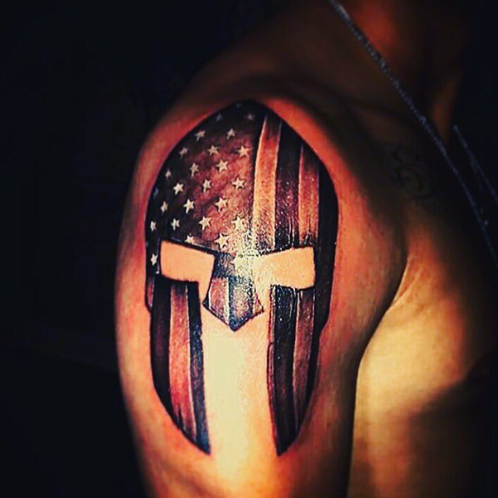 spartan helmet american flag tattoo