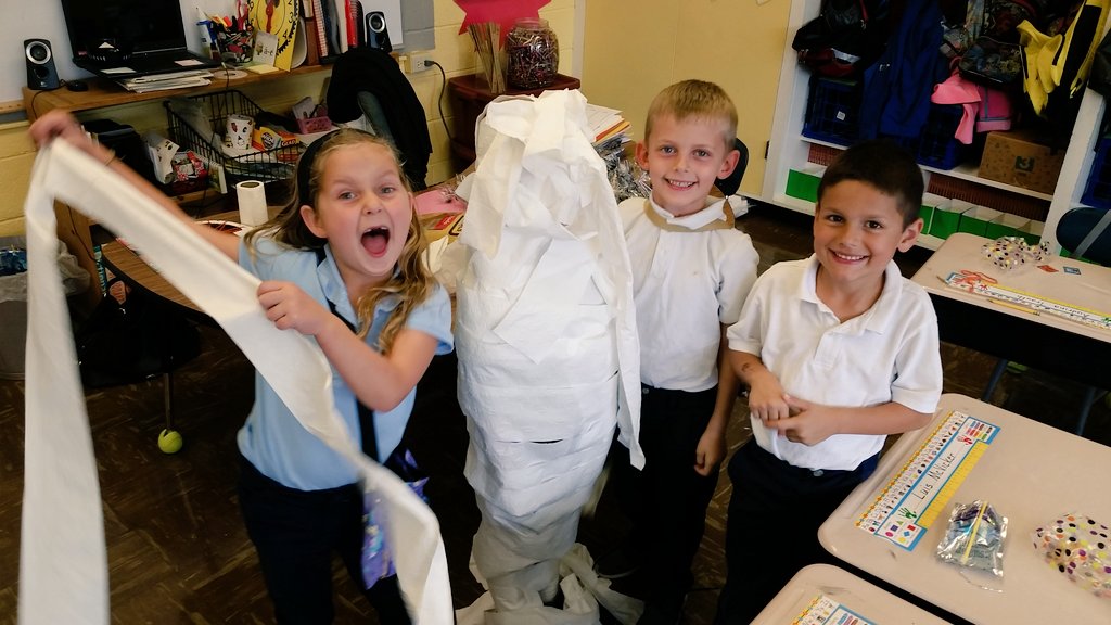KrisSchnell's tweet photo. We had so much fun at our Halloween Party!  We made our classmates into Mummies! Big thanks to our room parents! https://t.co/m9N7GHKgcT