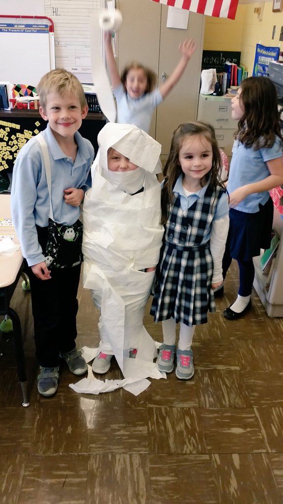 KrisSchnell's tweet photo. We had so much fun at our Halloween Party!  We made our classmates into Mummies! Big thanks to our room parents! https://t.co/m9N7GHKgcT