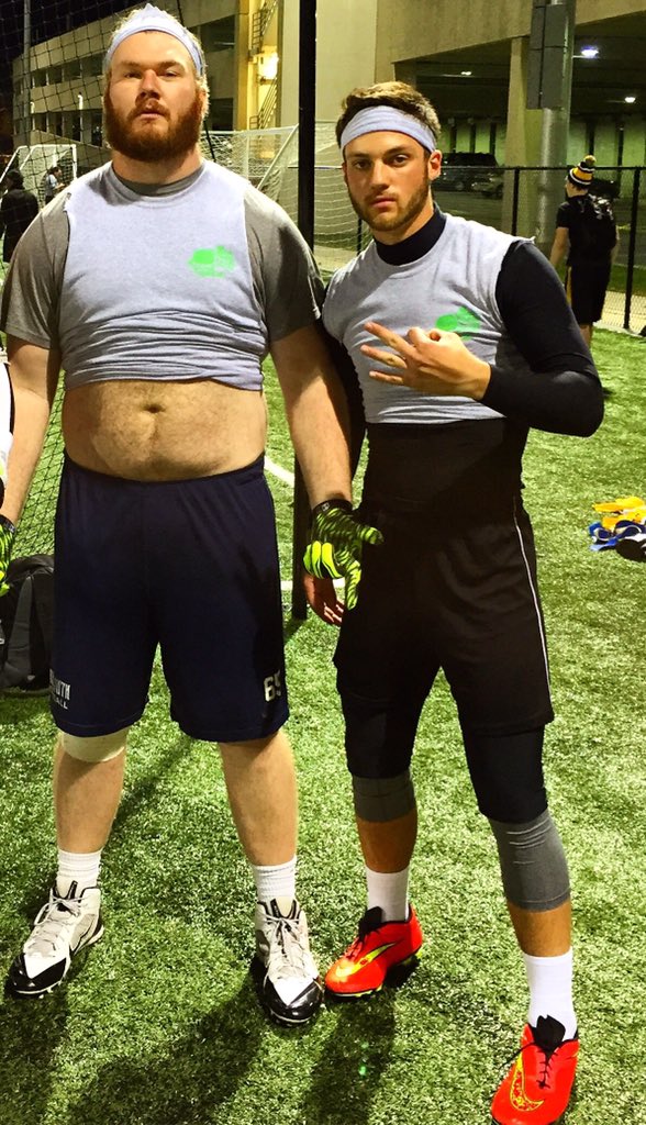 CoachRinaudo's tweet photo. Who said our playing days were over? Myself and Coach McManus at our Thursday night league #CHCFB @CHCFootball1845 https://t.co/RdA4v41SW9