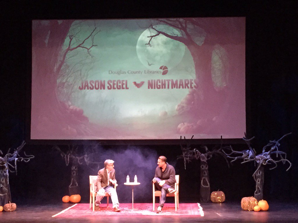 Live from Denver on Halloween Eve! On stage with Jason Segel for the #NightmaresNovels tour  <a href="/TatteredCover/">Tattered Cover Book Store</a>