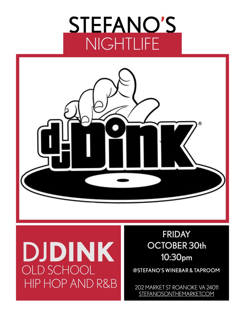 DJ Dink on the decks for a late shift of old school Hip Hop and R&amp;B @ 10:30 in the WineBar &amp; TapRoom #swva #roanoke