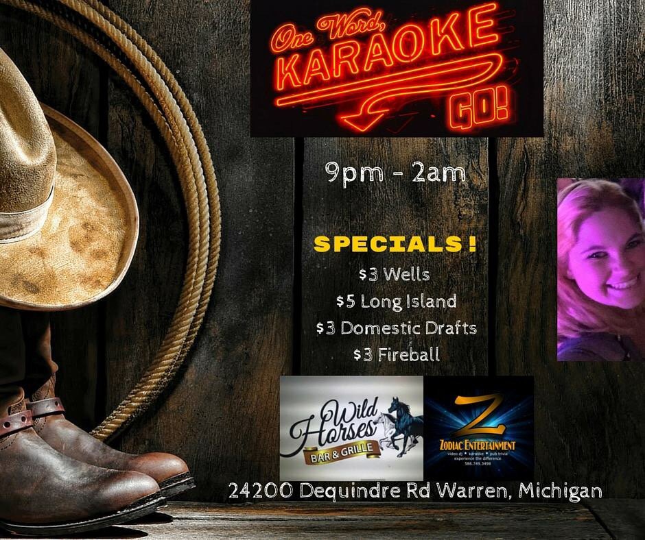 AmyLynn604's tweet photo. Karaoke tonight! #zodiacentertainment #karaoke #wildhorses #drinkspecials #warren #deliciousfood #bar #goodtime https://t.co/gjajmQt0U7