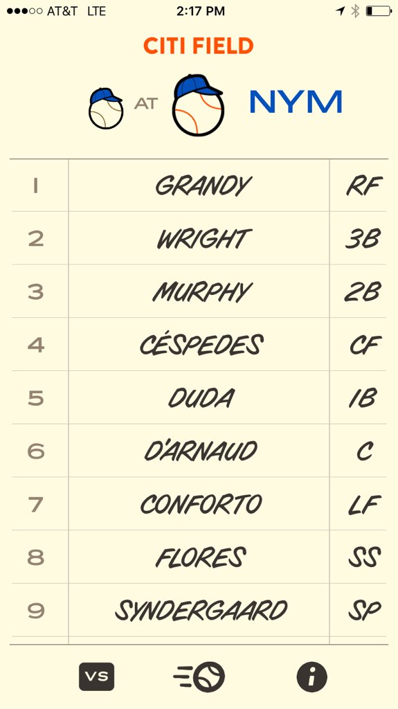 gameballapp's tweet photo. Lineups are in for #WorldSeries Game 3 at Citi Field! #Mets #Royals https://t.co/F2U6pNy60Y