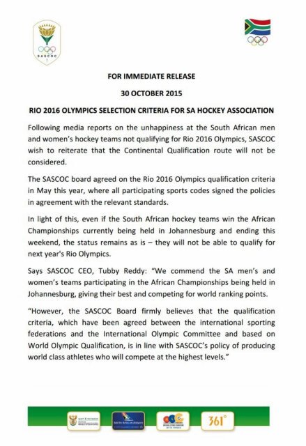 Cant believe the timing of SASCOC press release right before <a href="/GreenfieldsSA/">GreenfieldsSA</a> African Hockey Championship FINALS!