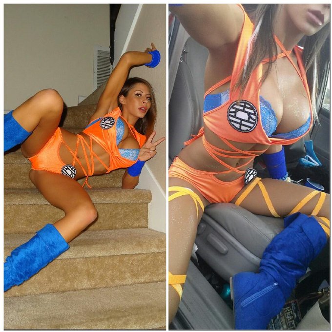My #Goku inspired outfit is never a bad choice for Halloween shenanigans #GoSuperSaiyanOnMyPussy ?? https://t