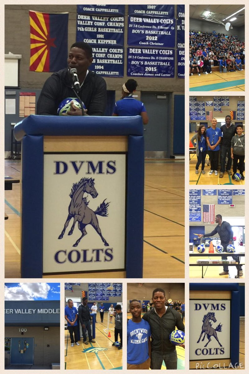 Former NFL Cardinals player Kwamie Lassiter donated soccer equipment for the DVMS Club Soccer Team!! #thecoltway