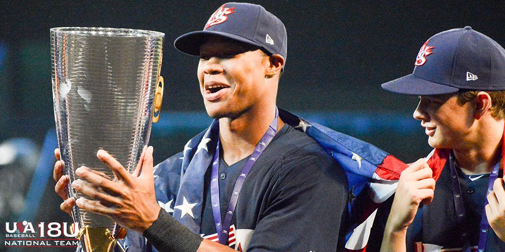 USABaseball18U's tweet photo. Gold medal 18U National Team to be recognized on-field at #WorldSeries Game Four. https://t.co/3uUrEYLcXt  #WBSC https://t.co/xPmoMChPsZ