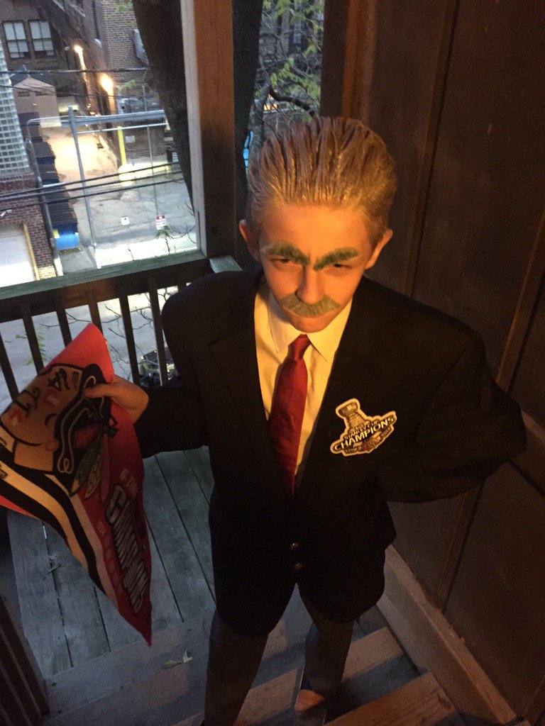 MeganAddington's tweet photo. Looking good "Q".  @NHLBlackhawks #HockeyHalloween #CSNHalloween @CoachQsMustache https://t.co/fvnwvcYdIt